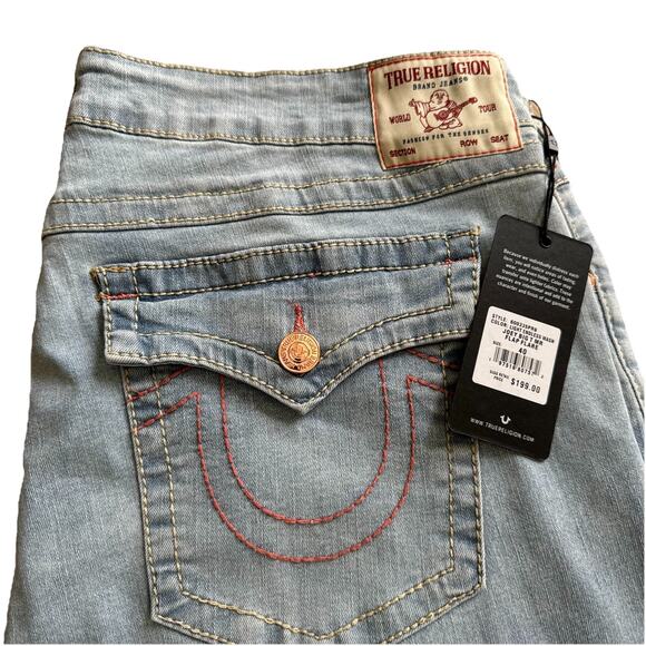 TRUE RELIGION JOEY MID RISE BIG T FLARE JEAN 40 Light Wash Free Priority Ship - Picture 2 of 4